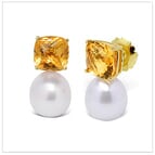 11 x 12mm White South Sea Pearl Drop and Gemstone Earring