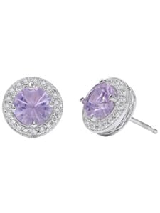 Violets In The Snow, 38 Pts. Diamond Studs & 2 Cts Amethyst Centers