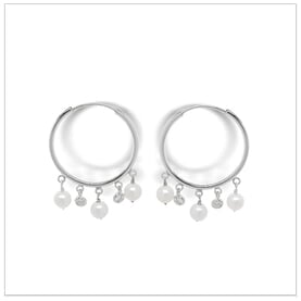 Gypsy a Freshwater Cultured Pearl and Diamond Hoop Earring