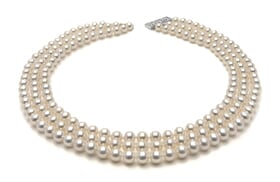 6.5 x 7mm White Freshwater Triple Strand Pearl Necklace