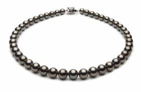 8.6 x 9.9mm Black Tahitian Pearl Necklace Eggplant Color