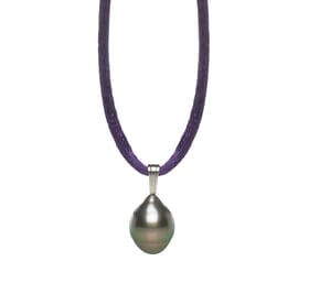 Pearl Silk Cord Necklace with Black Tahitian Pearl