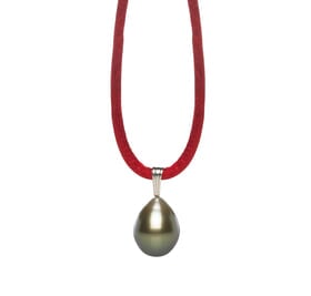Pearl Silk Cord Necklace with Black Tahitian Pearl