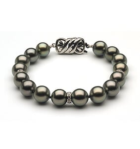 8 to 9mm Tahitian Pearl Bracelet with Diamond Rondells