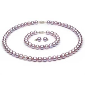 Complete set of AAA Quality 6.5-7.0 mm Lavender Freshwater Pearls