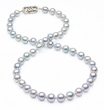 8mm Natural Color Grey Baroque Japanese Akoya Pearl Strand with Silver Clasp