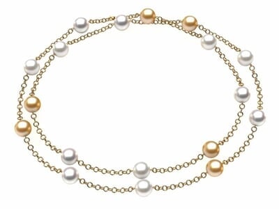 Golden & White South Sea Pearl 32 Inch Tin Cup Necklace