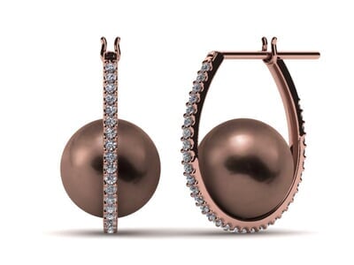 Mocha Pearl Diamond Morning Dew Hoop Earring