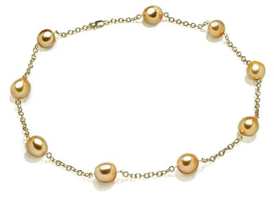10 x 11mm Baroque Golden South Sea Cultured Pearl Tin Cup Necklace