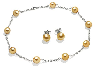 10 x 11mm Golden South Sea Cultured Pearl Tin Cup Necklace