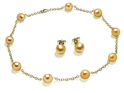 10 x 11mm Golden South Sea Cultured Pearl Tin Cup Necklace
