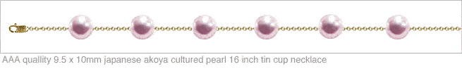 9.5 x 10mm AAA Quality Japanese Akoya Cultured Pearl Tin Cup Necklace