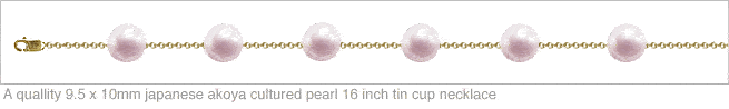 9.5 x 10mm A Quality Japanese Akoya Cultured Pearl Tin Cup Necklace