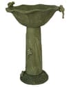 Acadia Solar Birdbath with Olive Green Finish and Well-crafted Frog Sculptures