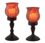 2 Piece Chesapeake Etched Glass Hurricanes with Flameless Pillar Candles