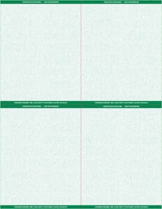 8 1/2" x 11" - 4 up Laser Rx Paper (500 sheets/package) Horizontal & Vertical Perf - Green 8 1/2" x 11" - 4 up Laser Rx Paper (500 sheets/package) Horizontal & Vertical Perf - Green