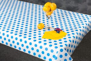 40" x 100' Paper Table Cover (1 roll) - Blue Polka Dot Design 40" x 100' Paper Table Cover (1 roll) - Blue Polka Dot Design