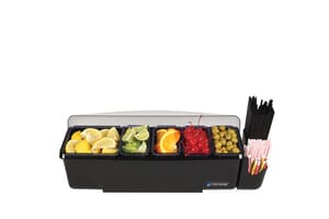 Dome Garnish Center - (4) 1 Pt Standard Trays, (1) 2 Qt Deep Trays, (2) Caddies & Handles Dome Garnish Center - (4) 1 Pt Standard Trays, (1) 2 Qt Deep Trays, (2) Caddies & Handles