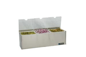 EZ-Chill Condiment Center w/Notched Lids - (3) 1 Qt Inserts w/Individual Notched Lids, (1) Ice Liner EZ-Chill Condiment Center w/Notched Lids - (3) 1 Qt Inserts w/Individual Notched Lids, (1) Ice Liner