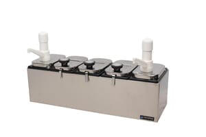 Topping Bar - (2) 2 1/2 Qt Jars w/Ultra Pumps, (3) 2 1/2 Qt Jars w/Ladles Topping Bar - (2) 2 1/2 Qt Jars w/Ultra Pumps, (3) 2 1/2 Qt Jars w/Ladles