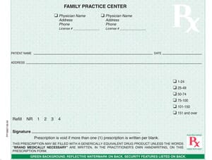 West Virginia compliant 5 1/2" x 4 1/4" Horizontal 1-part Rx Pads (8 Pads @ 100 sheets/pad) - Green West Virginia compliant 5 1/2" x 4 1/4" Horizontal 1-part Rx Pads (8 Pads @ 100 sheets/pad) - Green