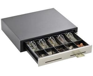 MMF Heritage Cash Drawer (Stainless Front-Dual Slots, 15", Standard Tray, 12/24 Volt, Random Lock and No Bell) - Color: Black MMF Heritage Cash Drawer (Stainless Front-Dual Slots, 15", Standard Tray, 12/24 Volt, Random Lock and No Bell) - Color: Black