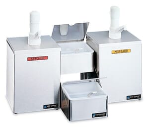 Pump & Condiment Tray Center - (2) Ultra Pumps & Boxes, (2) 1 Qt Inserts w/Spoons Pump & Condiment Tray Center - (2) Ultra Pumps & Boxes, (2) 1 Qt Inserts w/Spoons