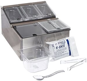 EZ-Chill Pump/Condiment Center - (3) 1/9 Pans & Spoons, (2) 1/6 Pans, Tongs & Ice Liners, (5) Flex Lids EZ-Chill Pump/Condiment Center - (3) 1/9 Pans & Spoons, (2) 1/6 Pans, Tongs & Ice Liners, (5) Flex Lids