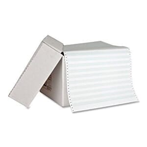 14 7/8" x 11" - 15# 2-Part Premium Carbonless Computer Paper (1,700 sheets/carton) No Vert. Perf - 1/2" Green Bar 14 7/8" x 11" - 15# 2-Part Premium Carbonless Computer Paper (1,700 sheets/carton) No Vert. Perf - 1/2" Green Bar