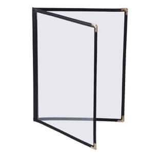 14" x 8 1/2" - Clear Stitched Café Menu Covers Black (25 covers/pack) - 2 Panel / 4 View 14" x 8 1/2" - Clear Stitched Café Menu Covers Black (25 covers/pack) - 2 Panel / 4 View