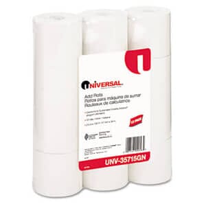 2 1/4" x 130' Adding Machine/Calculator Paper Rolls; 16#; 1/2" Core; 12 rolls/carton - White 2 1/4" x 130' Adding Machine/Calculator Paper Rolls; 16#; 1/2" Core; 12 rolls/carton - White