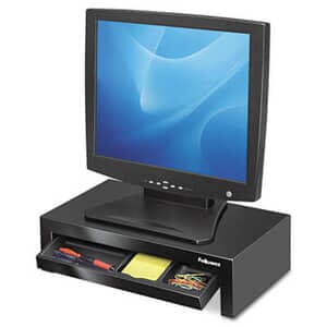 Fellows Adjustable Monitor Riser with Storage Tray, 16 x 9 1/2 x 4 1/2-6, Black Fellows Adjustable Monitor Riser with Storage Tray, 16 x 9 1/2 x 4 1/2-6, Black