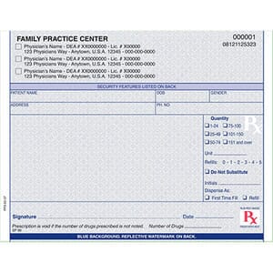 California compliant (single drug format) 5 1/2" x 4 1/4" Horizontal 2-part Rx Books (9 Books @ 50 sets/book) - Blue California compliant (single drug format) 5 1/2" x 4 1/4" Horizontal 2-part Rx Books (9 Books @ 50 sets/book) - Blue