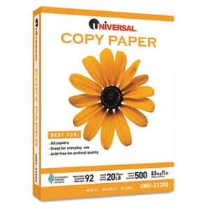 Copy Paper, 92 Brightness, 20lb, 8-1/2 x 11, White, 5000 Sheets/Carton Copy Paper, 92 Brightness, 20lb, 8-1/2 x 11, White, 5000 Sheets/Carton