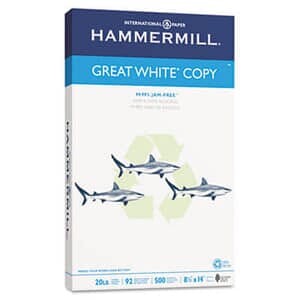 Hammermill Great White Recycled Copy Paper, 92 Brightness, 20lb, 8-1/2 x 14, 500 Shts/Ream Hammermill Great White Recycled Copy Paper, 92 Brightness, 20lb, 8-1/2 x 14, 500 Shts/Ream