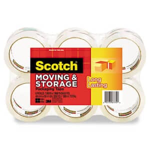 3M Moving & Storage Tape, 1.88" x 54.6 yards, 3" Core, Clear, 6 Rolls/Pack 3M Moving & Storage Tape, 1.88" x 54.6 yards, 3" Core, Clear, 6 Rolls/Pack