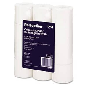 2 1/4" x 150' One-Ply Adding Machine/Calculator Paper Rolls; 12 rolls/carton - White 2 1/4" x 150' One-Ply Adding Machine/Calculator Paper Rolls; 12 rolls/carton - White