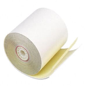 3" x 90' Two-Ply Receipt Paper Rolls; 50 rolls/carton - White/Canary 3" x 90' Two-Ply Receipt Paper Rolls; 50 rolls/carton - White/Canary