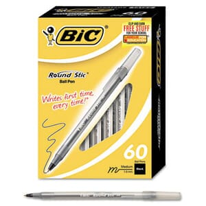 Round Stic Ballpoint Pen, Black Ink, Medium Point, 1.0 mm, 60 per Box Round Stic Ballpoint Pen, Black Ink, Medium Point, 1.0 mm, 60 per Box