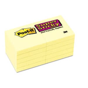 3M Super Sticky Notes, 2 x 2, Canary Yellow, 10 90-Sheet Pads/Pack 3M Super Sticky Notes, 2 x 2, Canary Yellow, 10 90-Sheet Pads/Pack
