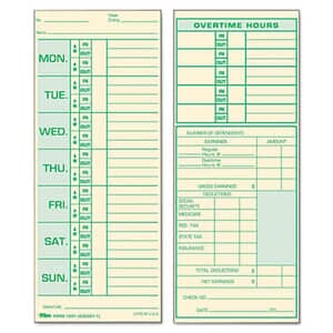 Tops Time Card for Pyramid Model 331-10, Weekly, Two-Sided, 3-1/2 x 8-1/2, 500/Box Tops Time Card for Pyramid Model 331-10, Weekly, Two-Sided, 3-1/2 x 8-1/2, 500/Box