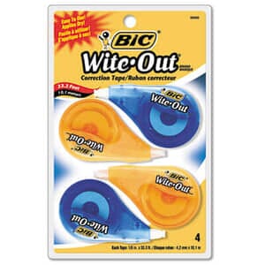 Bic Wite-Out EZ Correct Correction Tape, Non-Refillable, 1/6" x 400", 4/Pack Bic Wite-Out EZ Correct Correction Tape, Non-Refillable, 1/6" x 400", 4/Pack