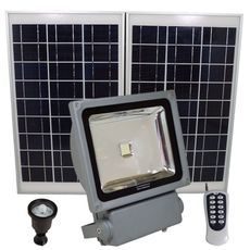 FL12W LED Solar Flood Light with Remote Control, SMD LED, Lithium Ion Battery and PIR Motion Features