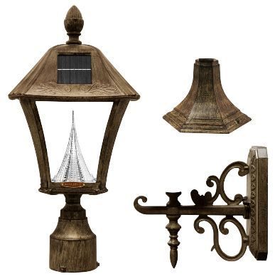 Baytown Solar Lamp Fixture With Pole, Post & Wall Mount Kit - Weathered Bronze