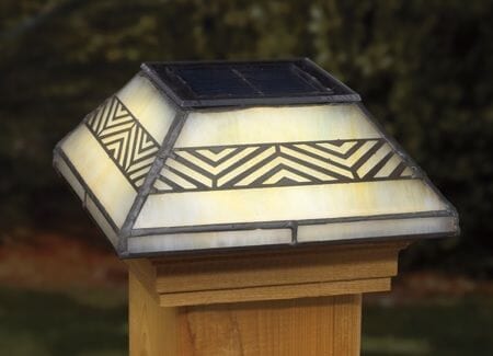 Chevron Filigreed Glass Post Cap Light for 4x4 Posts (Inside Dimensions measure 3-5/8 x 3-5/8) - Cedar Skirt