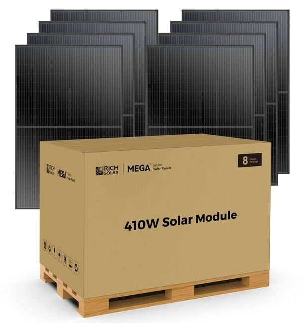 Rich Solar Mega 410 Watt Black Monocrystalline Solar Panels - 8 Pack - Tier 1