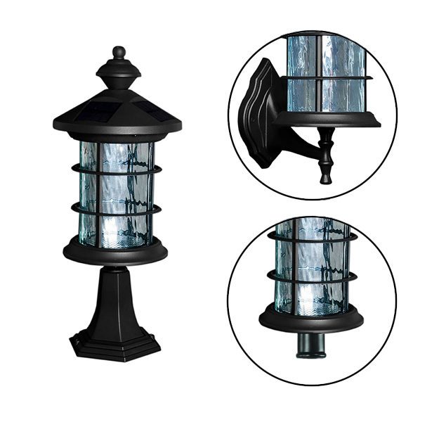 Classy Caps Black Aluminum Hampton Solar Lamp - With Pole, Post & Wall Mount Kit