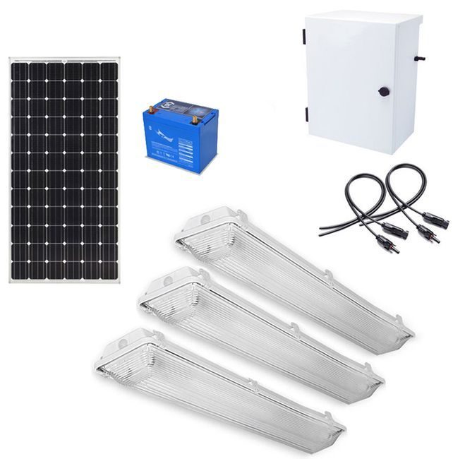 Earthtech Products Shipping Container Lighting Kit 3 - (3) Lights (7137 Lumens), (1) 100W Solar Panel, (1) 85 Ah Battery