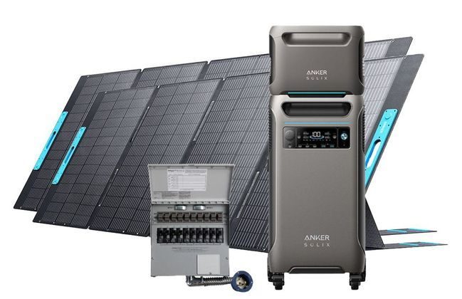 Anker SOLIX F3800 Portable Power Station with Expansion Battery, 2x 400W Foldable Solar Panels and Transfer Switch - 7680 Watt Hours