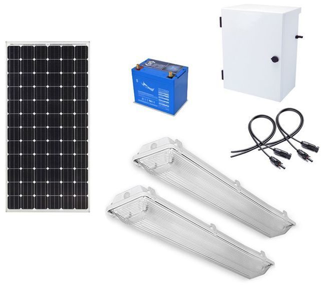 Earthtech Products Shipping Container Lighting Kit 2 - 2 Lights (4,758 Lumens), 1 100W Solar Panel, 55 Ah Battery
